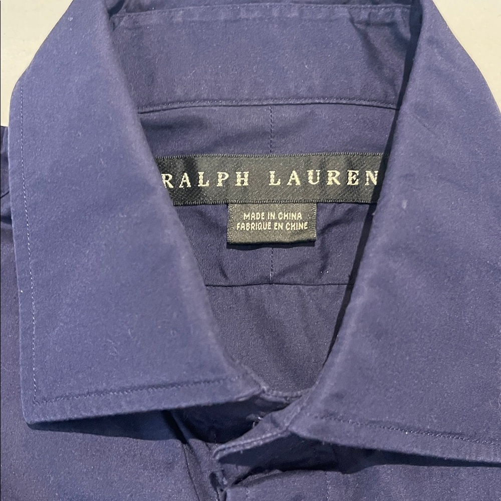 Ralph Lauren Women's Dark Blue Button Down Shirt with Yellow Emblem Size 10 - Picture 2 of 4